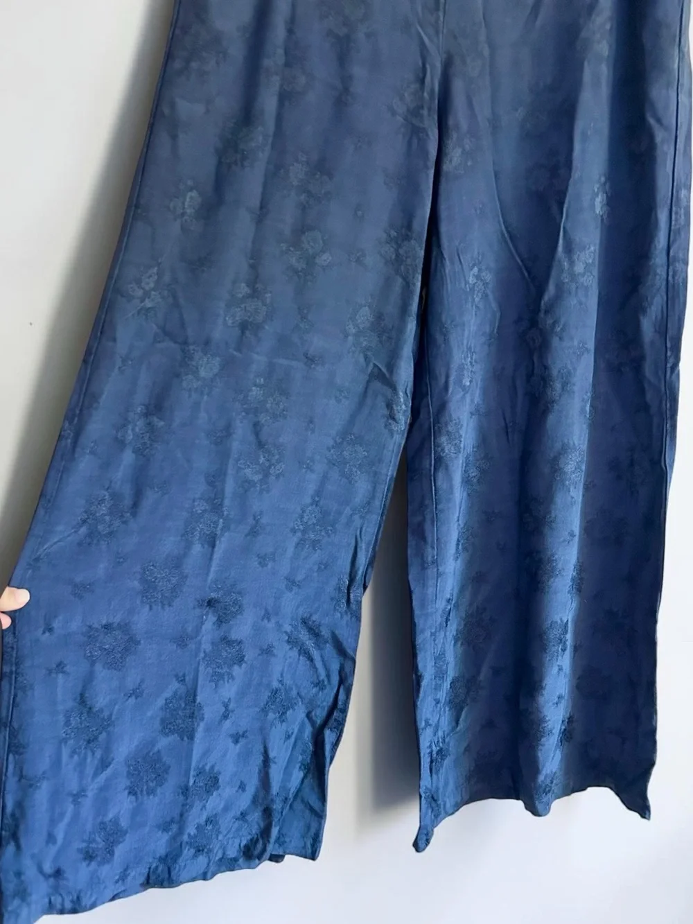 CP Shades Vintage 100% Rayon Floral Jacquard Wide Leg Pants Blue Sz L Made USA